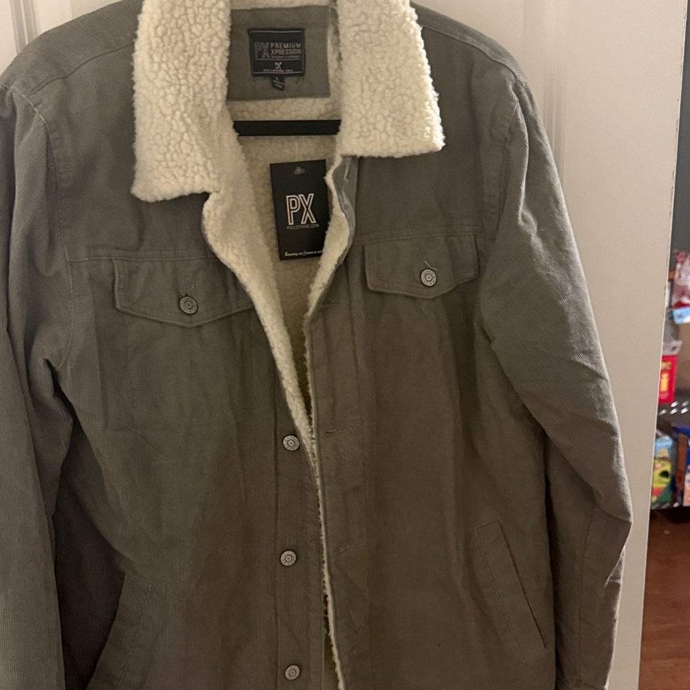 PX Premium Men's Gray Sherpa-Lined Jacket